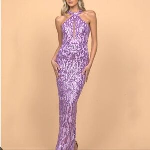Elegant Purple Halter Evening Gown